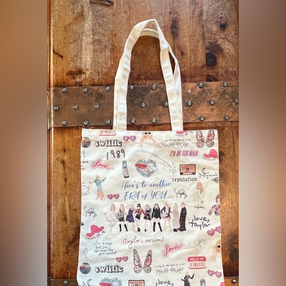 Taylor Swift Themed Tote Bag - Cream ERAS / Lyrics. Song lyric graphics and text - Picture 2 of 5